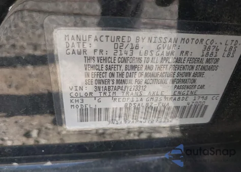 2018 Nissan Sentra S from USA, damaged, VIN 3N1AB7AP4JY273312